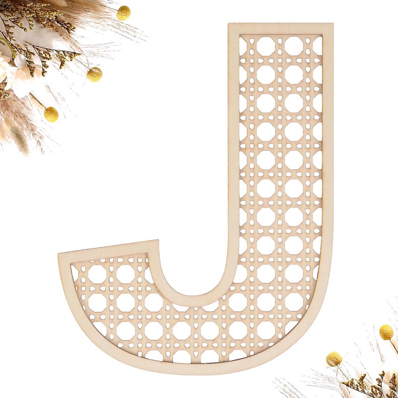 She Love Wooden Rattan Letters 8 inch Wood Letters J for Wall Decor Crafts Boho Nursery Decor for Baby Shower Wedding Bedroom Name Signs Large Rustic Letter Home Decoration - Image 1